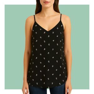 Vince Camuto White & Pink Floral Black V Neck Back Criss Cross Tie Camisole